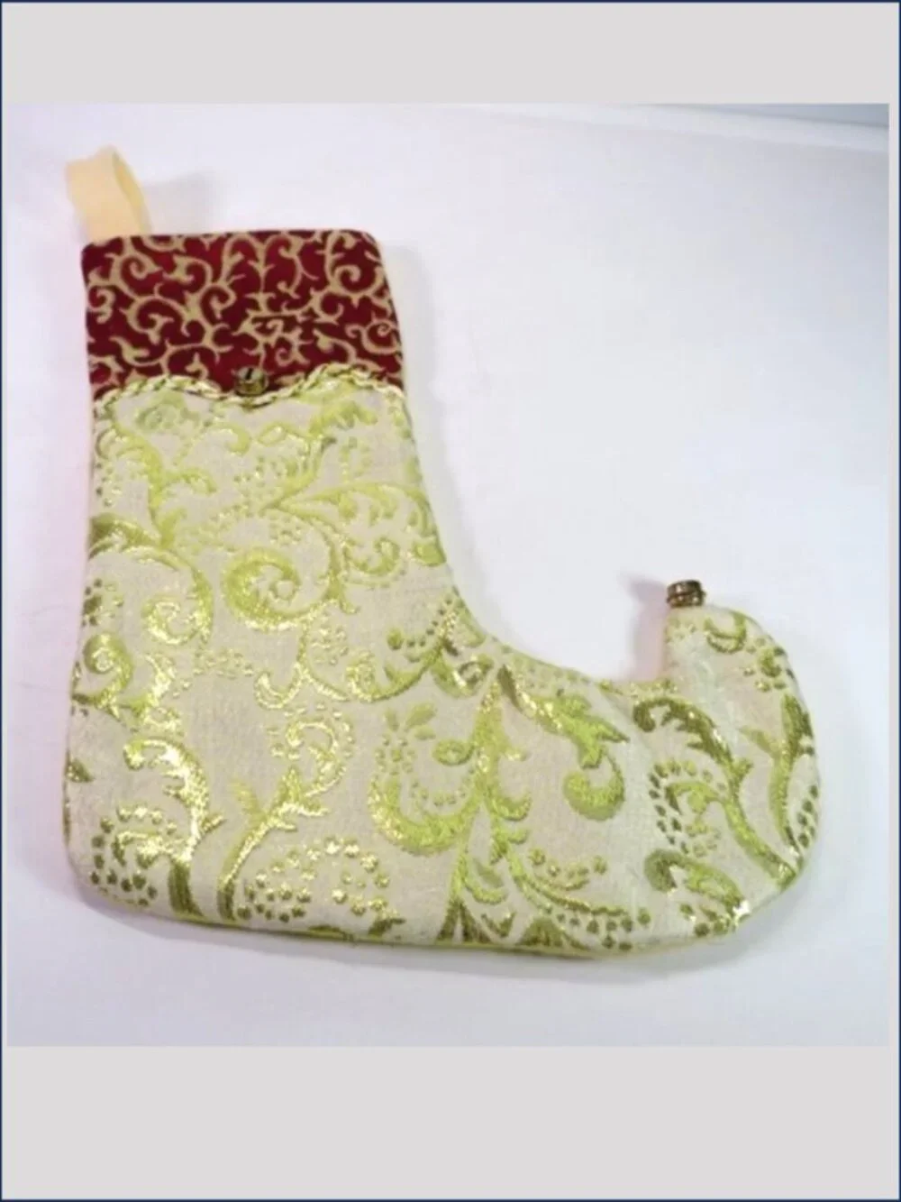 Trio of Whimsical Victorian Brocade Elf Toe Christmas Stockings Jingle Bells Set
